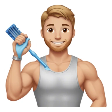 smiling muscular 28 year old man with silver jewelry, with light brown hair that has some blonde and red highlights, and a fauxhawk cleaning sticker