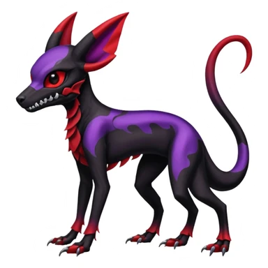 Gothic Black red purple Scaley Exotic Salandit-Umbreon-Noibat-Houndoom-Fakémon-hybrid-creature (full body), 4 legs, skull face mask sticker