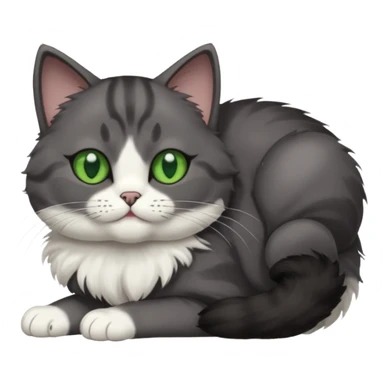 dark grey cat with green eyes, white toes/paws and white patch on her chest playfully rolling upside down sticker