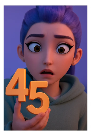 Make the character hold the number 45 in their left hand, keeping the original style and pose. Only add the number 45, do not change anything else. sticker