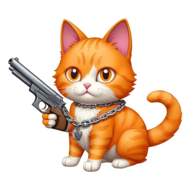 Cat with a chain and a gun sticker