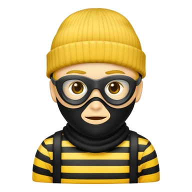 a burglar emoji with a yellow skin tone, black mask and black knit hat  sticker