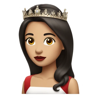 Girl has straight dark hair and dark brown eyes wearing a crown with red lipstick on her lips sticker