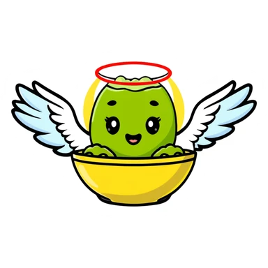 cute guacamole bowl with angel wings and a halo sticker
