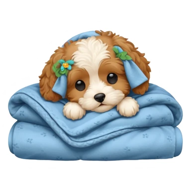 Cavapoo puppy sleeping with a blanket sticker