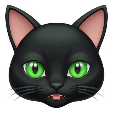 Black cat with large ears and green eyes with small fangs sticker