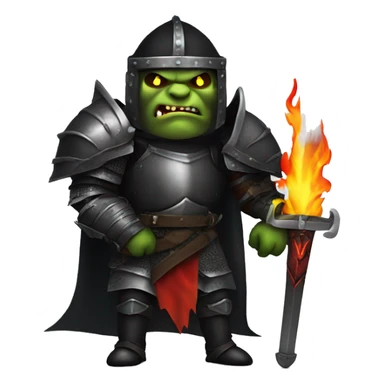 Orc black knight with night armor, sword with flames, Halloween theme, emoji sticker