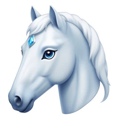 Cinematic Noble White Horse Portrait Emoji, Poised and regal, with a strong, athletic build and a pristine, well-groomed pure white fur, deep-set soulful blue eyes, Simplified yet sharp and sophisticated features, highly detailed, glowing with a soft, dignified glow, high shine, intelligent and majestic, stylized with an air of ethereal grace, focused and attentive, soft glowing outline, capturing the essence of a watchful and confident steed, so majestic it feels as though it could gallop out of the screen with effortless authority! sticker