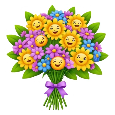 a bouquet of flowers with different facial expressions, emoji style, for Mother's Day sticker