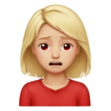 A girl pouring her eyes out crying and pulling off her hair so bad wearing red and is blond sticker