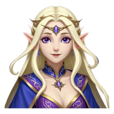 Cinematic Realistic WoW Elf Mage Portrait, head tilted dramatically with an exaggeratedly amused expression, blending timeless arcane wisdom with a touch of unexpected playfulness. Her luminous, porcelain-like skin and delicate features, complemented by an intricately detailed robe in deep blues and purples with golden filigree, are rendered with lifelike texture and dynamic magical lighting, high shine, dramatic yet whimsical, capturing the essence of an elven mage whose epic mastery is tinged with charming irreverence. sticker