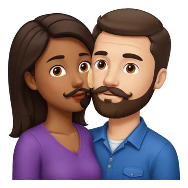 Interacial couple kissing brownskin girl and white guy with beard and mustache with dark hair sticker