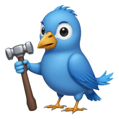 A blue Twitter bird holding a hammer sticker