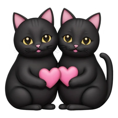 two fat cute black cats love, pink heart, closed mouth, black ears sticker