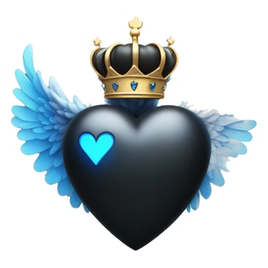 Black colored heart with wings and blue flames and a silver crown sticker
