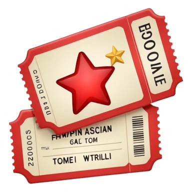 movie ticket with a star, red and white sticker
