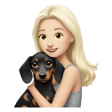 White blonde girl hugging black and grey spotted dachshund  sticker