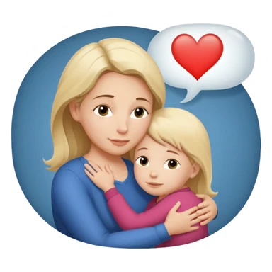 The mother and child should hug each other, and inside the speech bubble, it should say "I love you very much, Mommy" in French. sticker