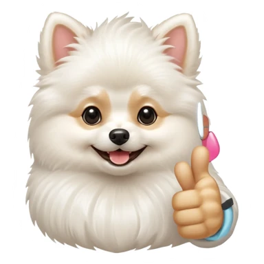 a white Pomeranian dog doing a thumbs up sticker