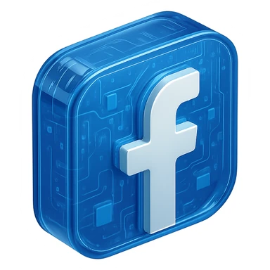 Modern Facebook logo with circuit board patterns and glossy finish, transparent background sticker
