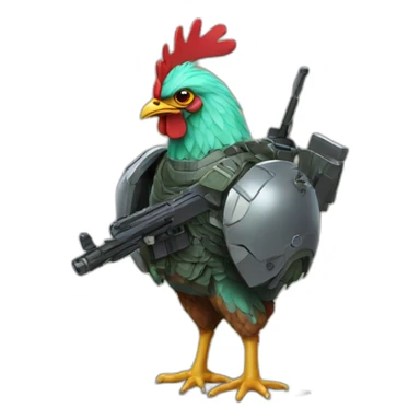chicken with body armor, weapons, and night vision sticker