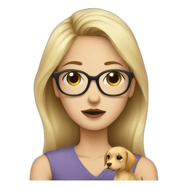 A sick woman blond haor and glasses with puppy sticker