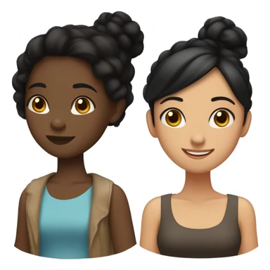 “Three friends: one with fair skin and straight black hair, another with dark skin and black hair in a low bun, and the last with tan skin and wavy black hair.” sticker