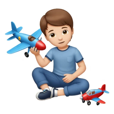 Little boy playing with toy airplane on the floor sticker