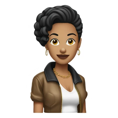 Tanned woman with black hair dressed in 1990s hip hop hair, makeup, and attire  sticker