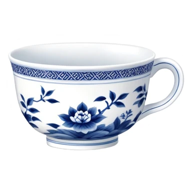 traditional Chinese tea cup with blue and white porcelain design without handle, clean simple style sticker