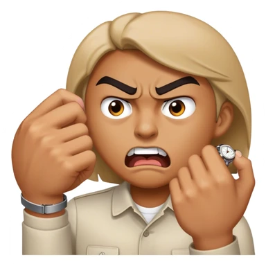 A person with a angry face tapping their watch to rush someone  sticker