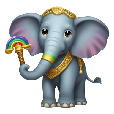 An elephant with a golden staff that’s rainbow colored sticker