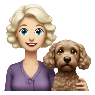blue eyed old blonde lady with dark brown Cockapoo puppy dog sticker