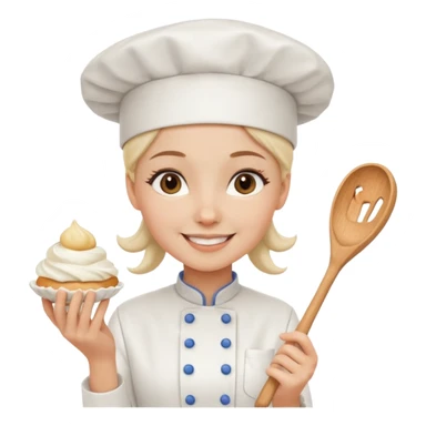 Young female baker - wearing a white chef's hat and holding a cream piping bag sticker
