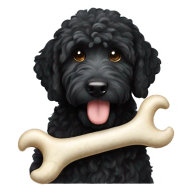 All black labradoodle carrying bone in mouth  sticker