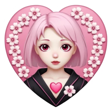 goth sakura heart, heart made of white sakura petals with pink accents sticker