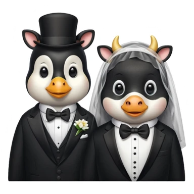 Evlenen penguen ile inek sticker