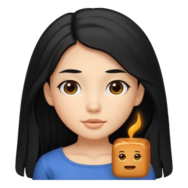 A caramel girl with SUPER long black hair and a square neckline shirt sticker