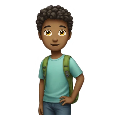 A boy standing with # sticker