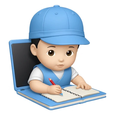 3D 风格的 notebook icon，有 baby boy，中国孩子 sticker