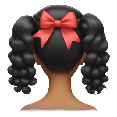 black open hair from behind with a light red bow sticker