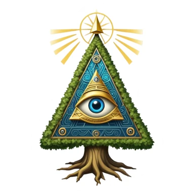 Annunaki tree from Garden of eden, that is actually a ancient tech antenna with illuminati all seeing eye in traingle symbol at the top sticker