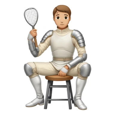 epee fencer sitting on a stool holding a fencing mask under his arm waiting for the match sticker
