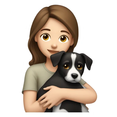 medium brown hair girl cuddling a black and white dog sticker