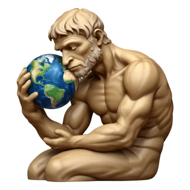 rodins sculpture the thinker but with a planet earth in its hand in a cartoon art style sticker