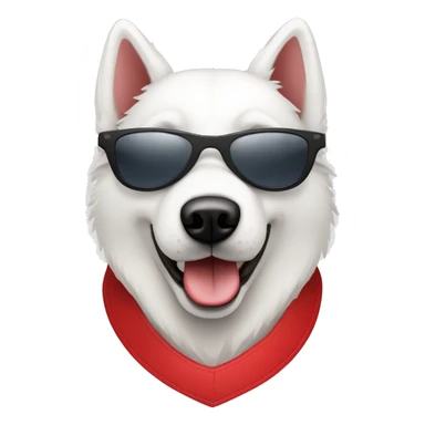 White husky with sunglasses and red collar sticker