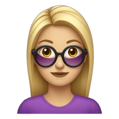 mujer rubia con la mitad del pelo de color lila, con gafas de patillas negra sticker