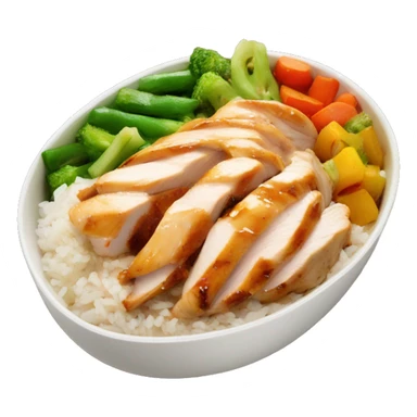 chicken breast and veggies with rice bowl with sauce sticker