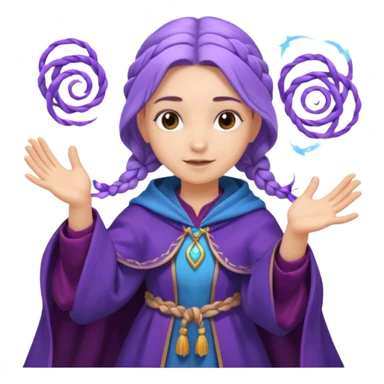 A playful mage girl with braids, purple cloak, and magic swirling around her hands.
 sticker