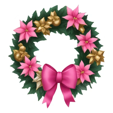 Christmas door wreath with pink poinsettias and gold accents  sticker